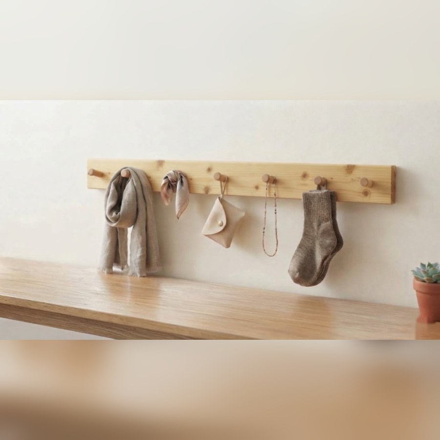 Deodar Wall Peg Rail — 6 Pegs