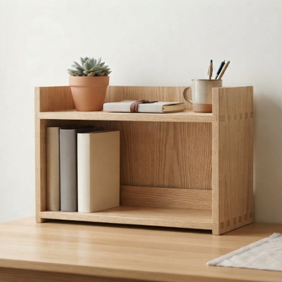 Oak Desk Shelf — 2 Tiers