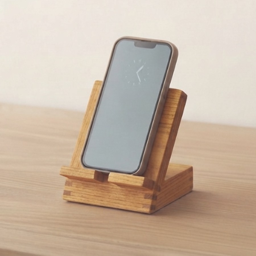 Teak Phone Stand — Finger-Jointed