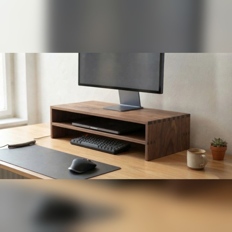 Walnut Monitor Riser with Shelf